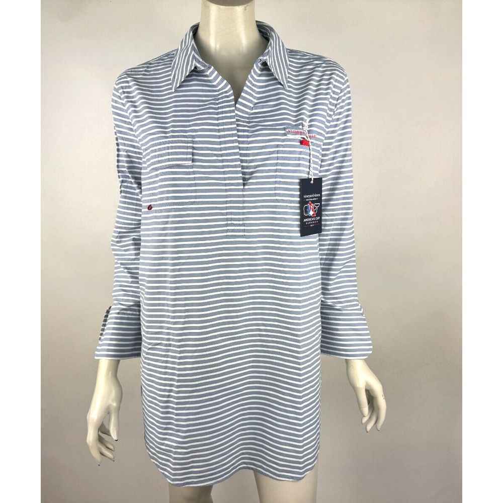 Vineyard Vines Performance Americas Cup Harbor Shirt Women 12 Nwt $128 3/4sleeve